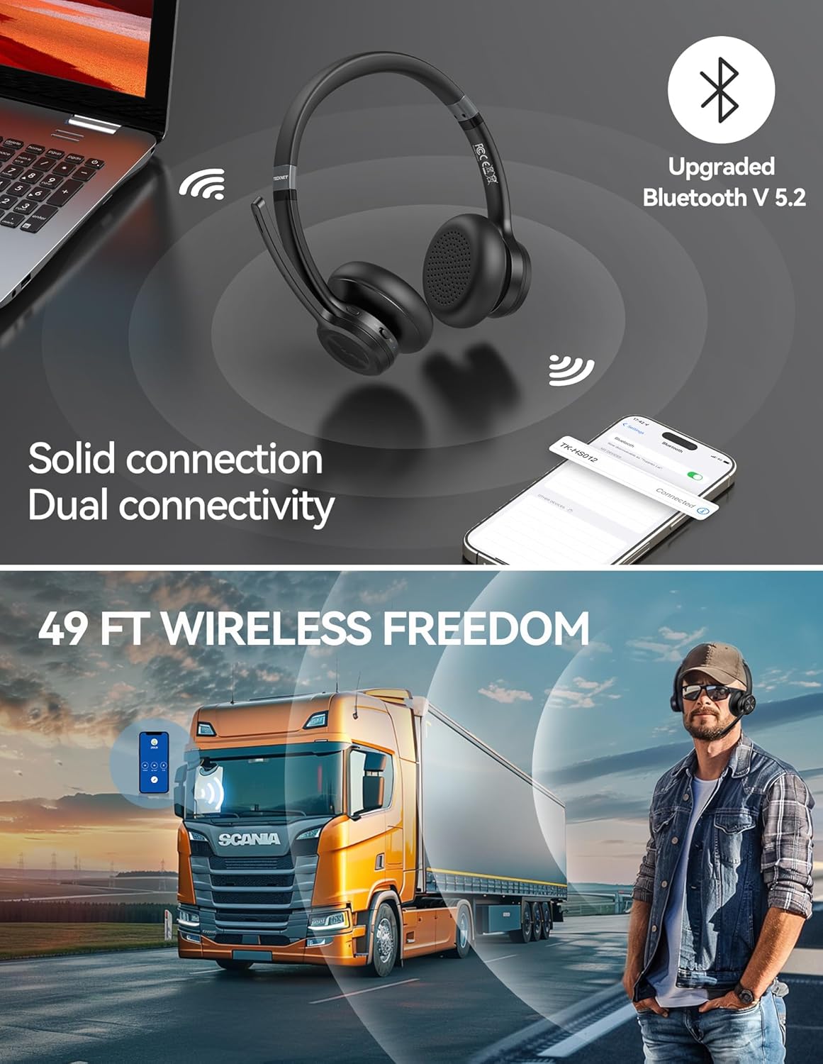 Tecknet TECKNET Bluetooth Headset with Microphone Noise Canceling