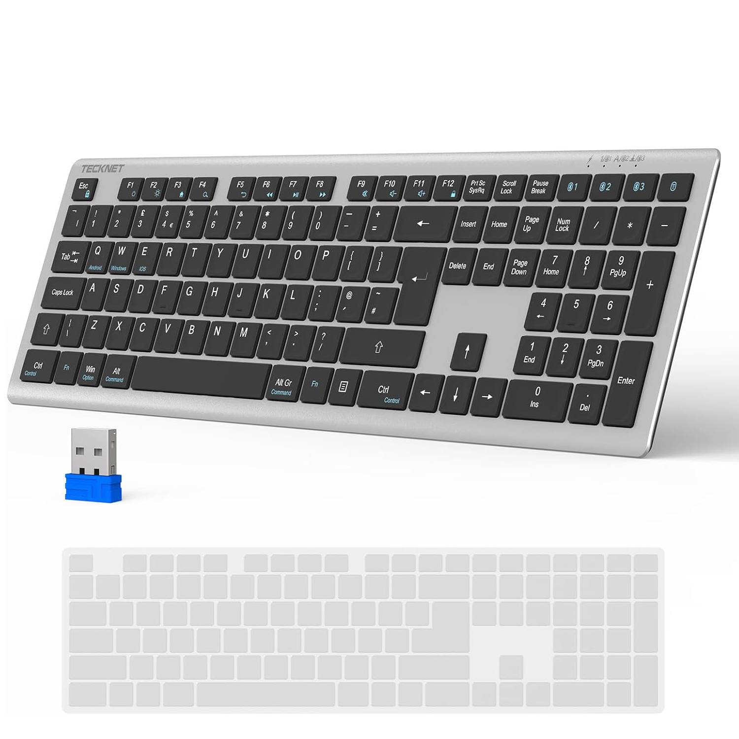 TECKNET Wireless Keyboard, Rechargeable 2.4GHz USB Bluetooth Keyboard for 4 Multi Devices