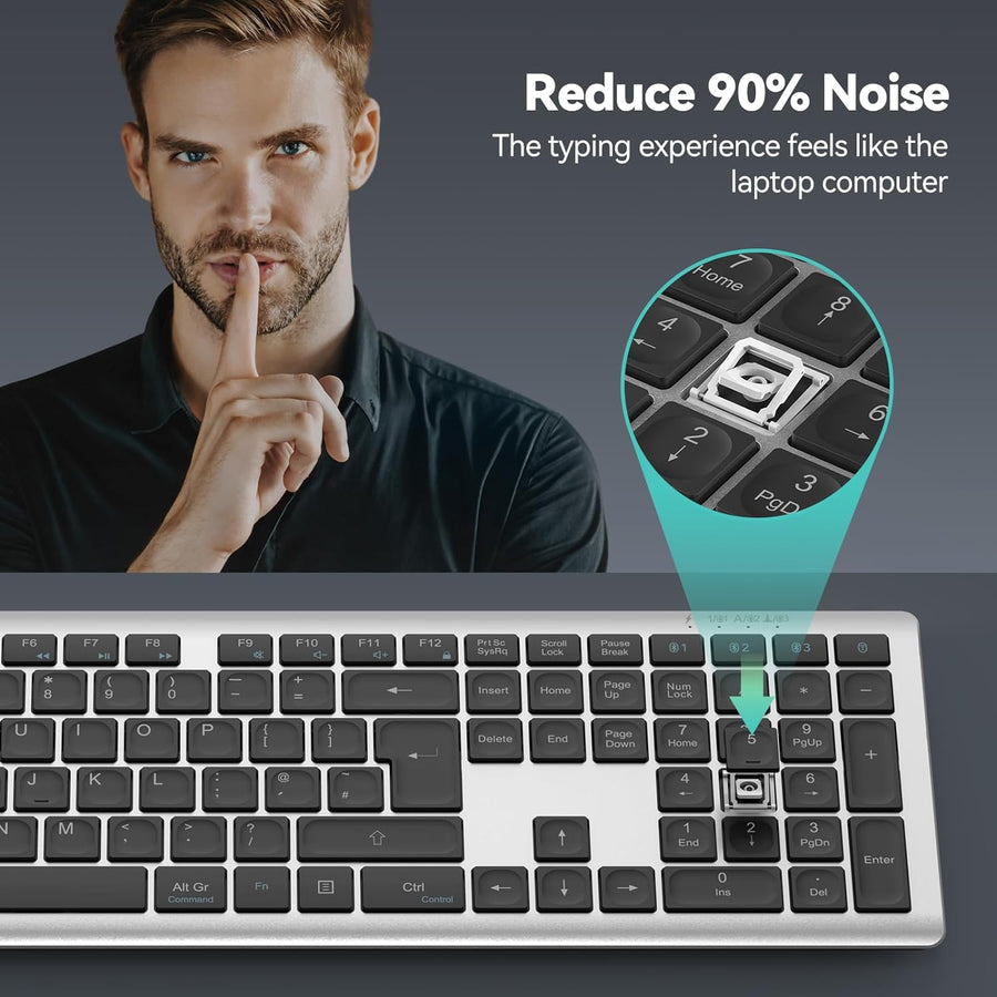 TECKNET Wireless Keyboard, Rechargeable 2.4GHz USB Bluetooth Keyboard
