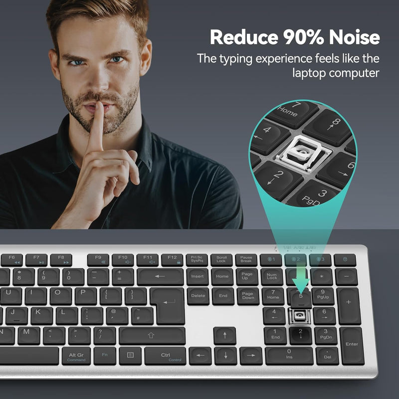 TECKNET Wireless Keyboard, Rechargeable 2.4GHz USB Bluetooth Keyboard for 4 Multi Devices