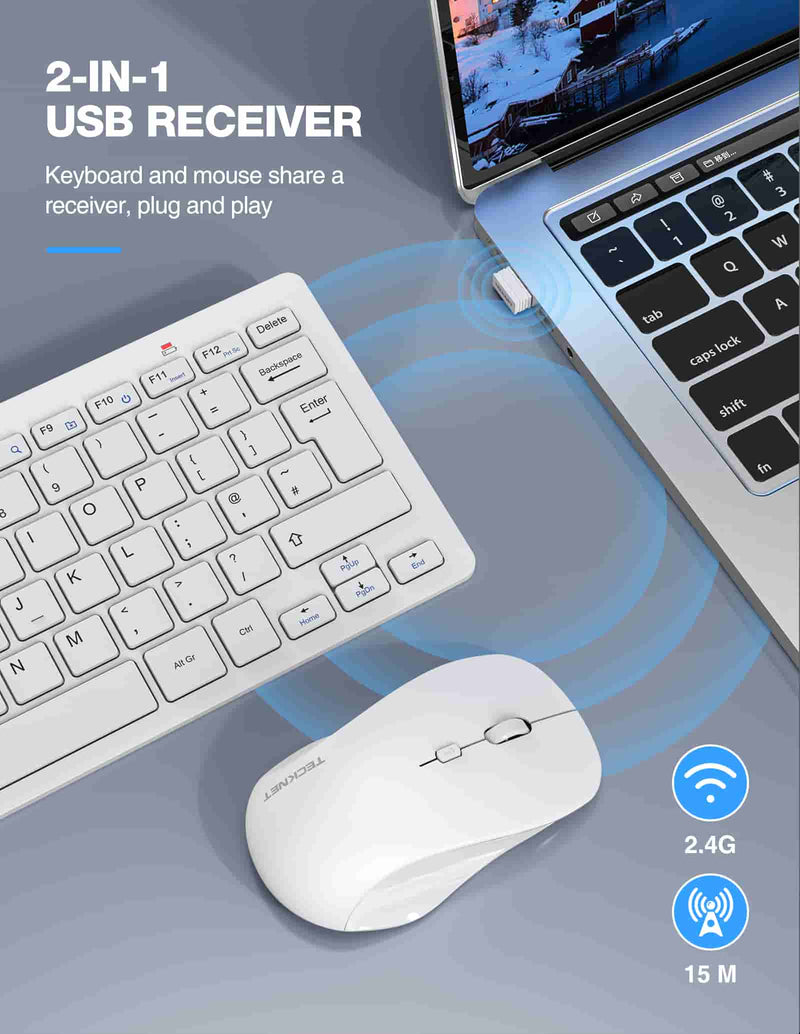 TECKNET 2.4 GHz Wireless Mini Keyboard Mouse Set, Silent