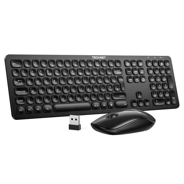TECKNET 2.4G Wireless Keyboard and Mouse Set, Full Size Compact Keyboard with Quiet Mouse