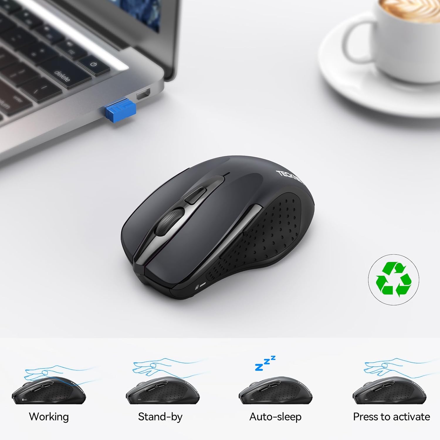 TECKNET Bluetooth Mouse, 4800DPI Adjustable Wireless Mice