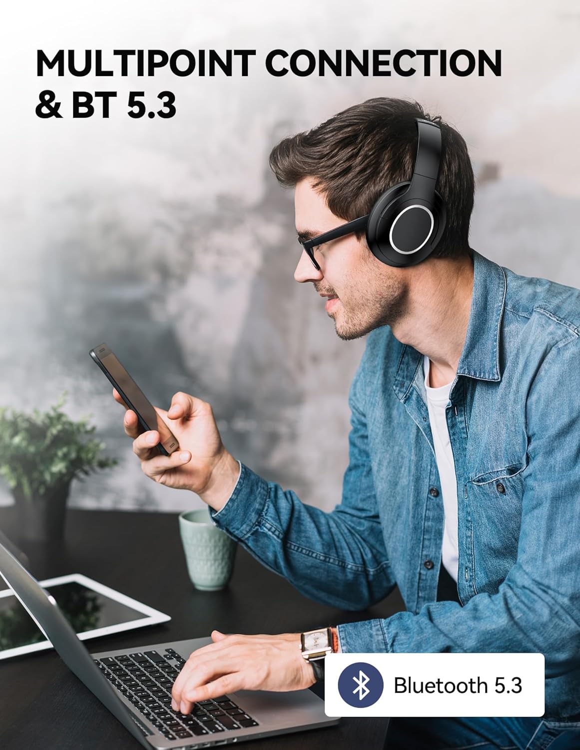 TECKNET Bluetooth Headphones Over Ear, 70 Hours Playtime and 6 EQ Modes