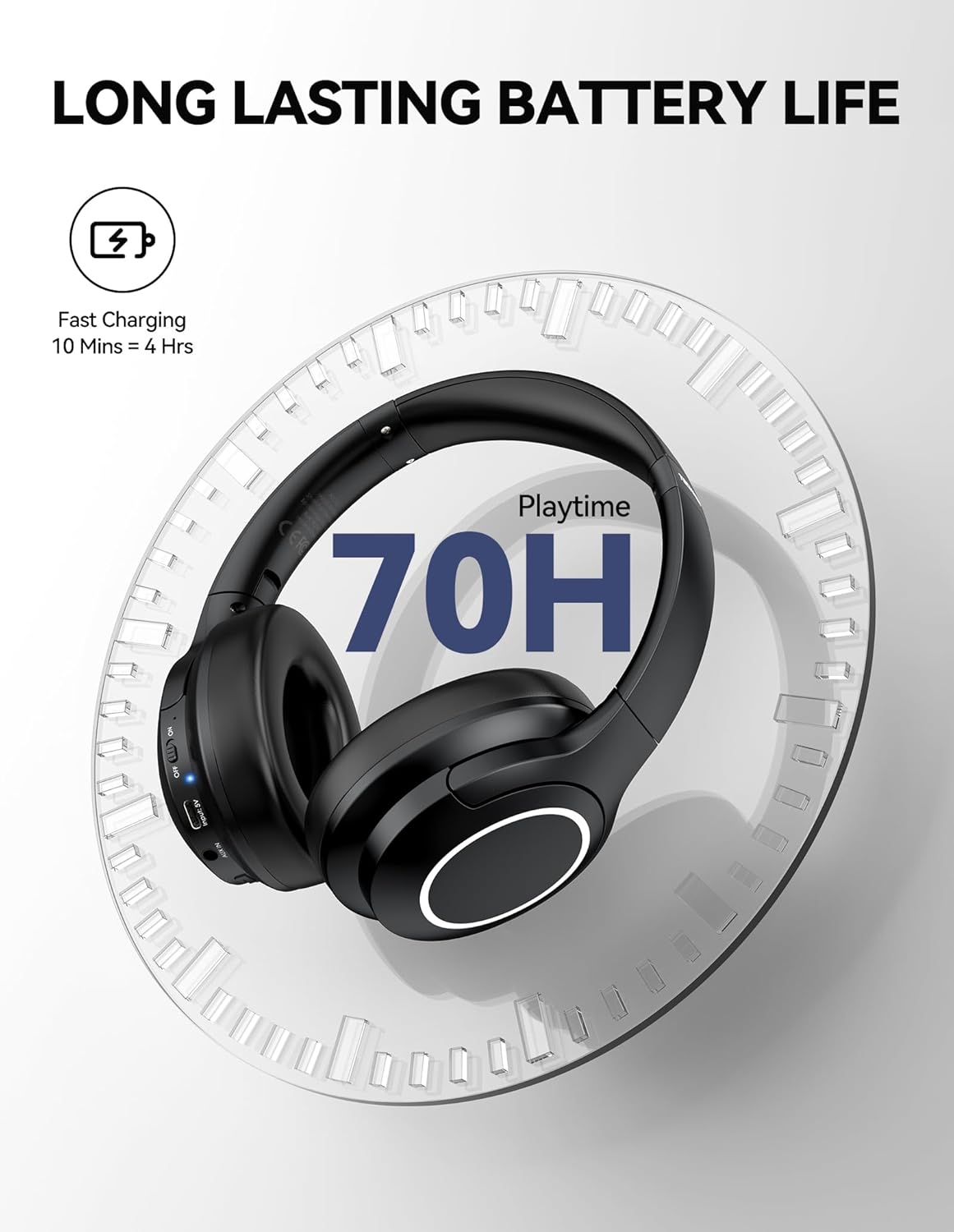 TECKNET Bluetooth Headphones Over Ear 70 Hours Playtime and 6 EQ Mode