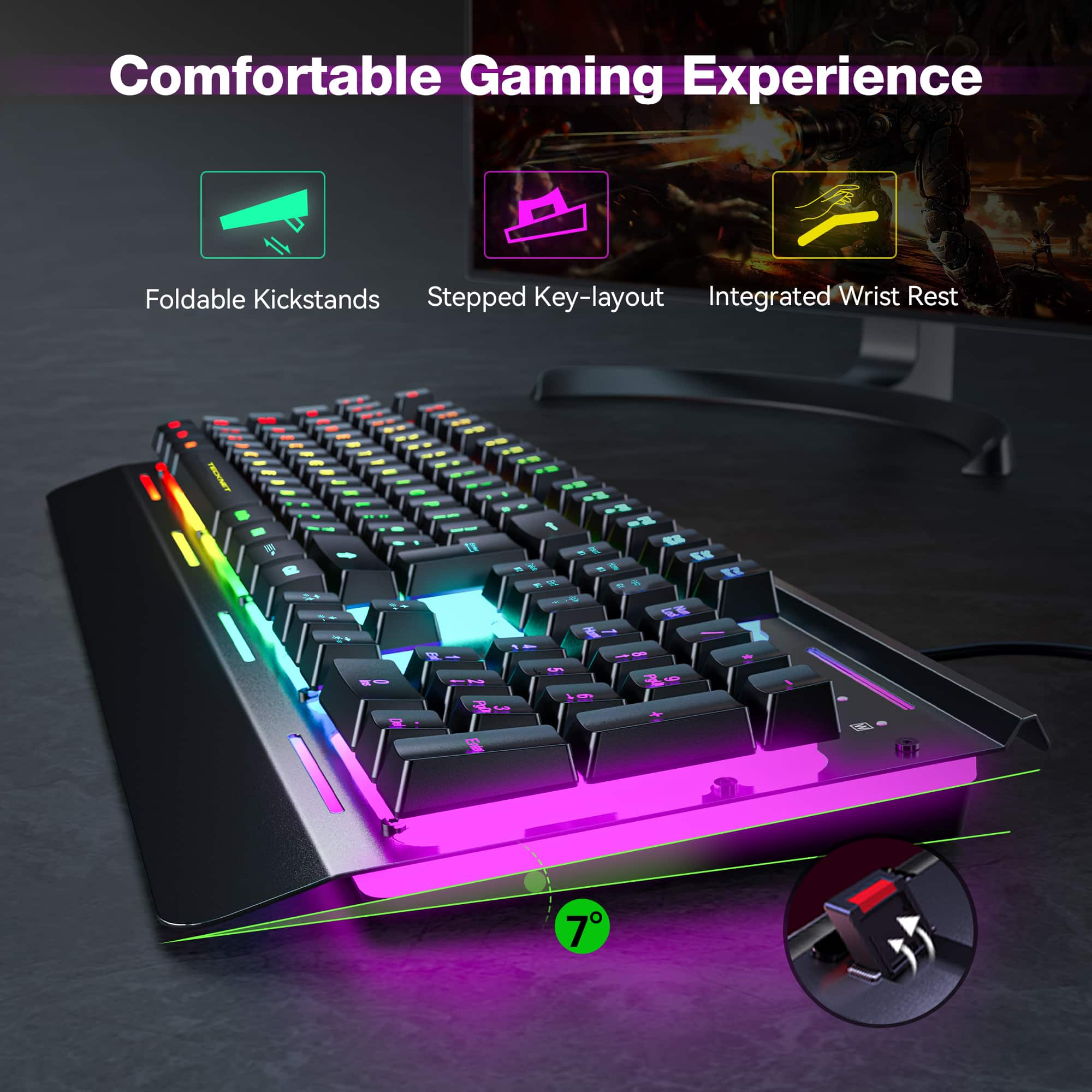 TECKNET RGB Gaming Keyboard, 105 Keys All-Metal Panel, 15 LED RGB Color Modes