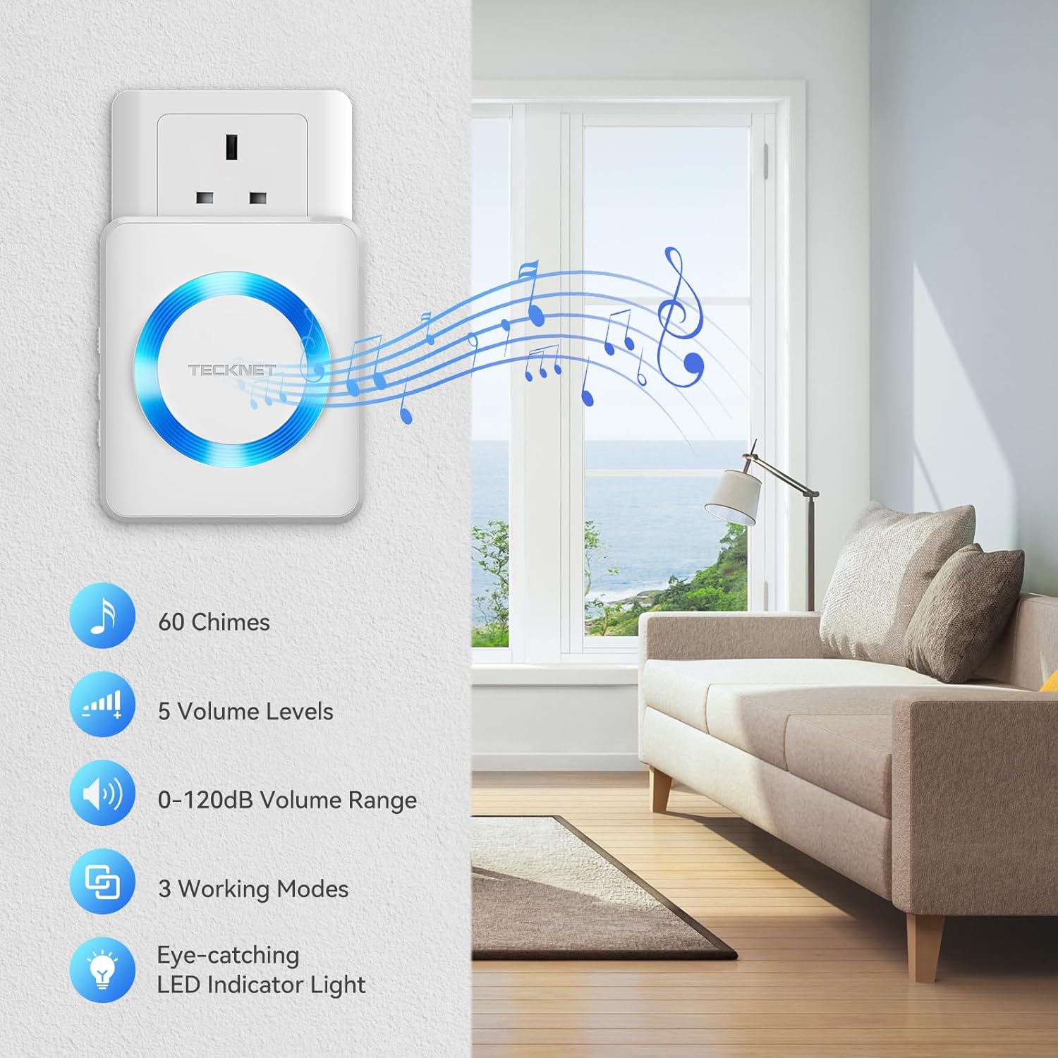 TECKNET Wireless Doorbell, 1300feet / 400m Range, 60 Chimes & 5-Level Volume