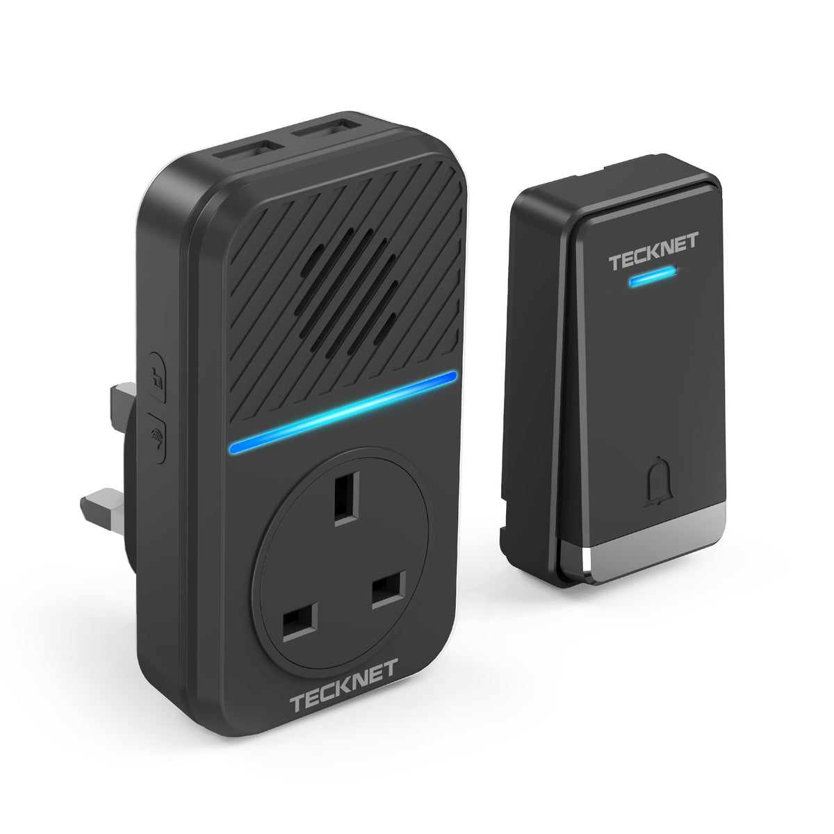 TECKNET Self-Powered Wireless Doorbell with UK Socket and USB