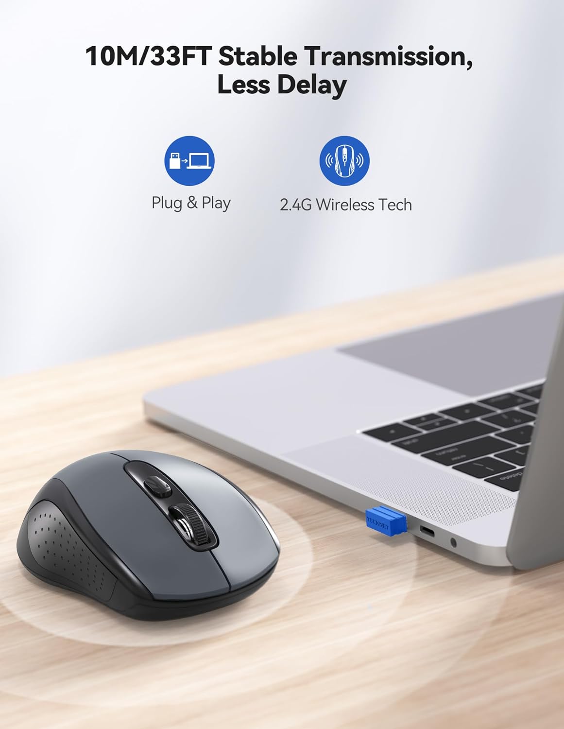 TECKNET 2.4G Wireless Computer Mouse with Nano Receiver & 6 Buttons, 4800 DPI USB Mouse