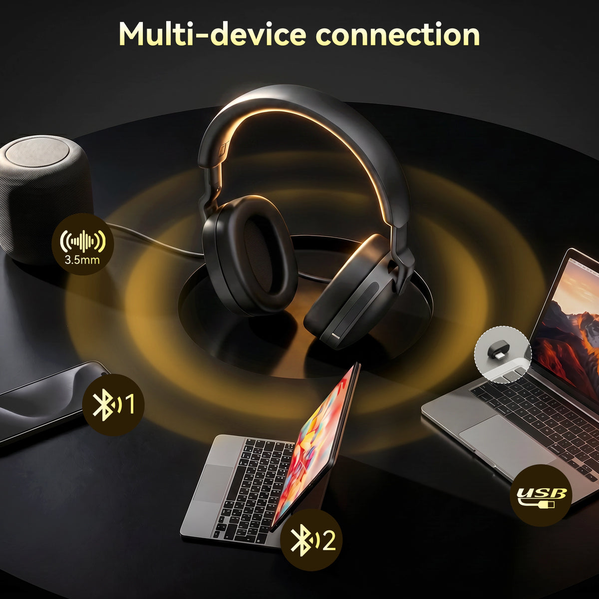TECKNET Wireless Headset with Microphone, Over Ear Headphone 3.5mm/USB-C/Bluetooth 5.4