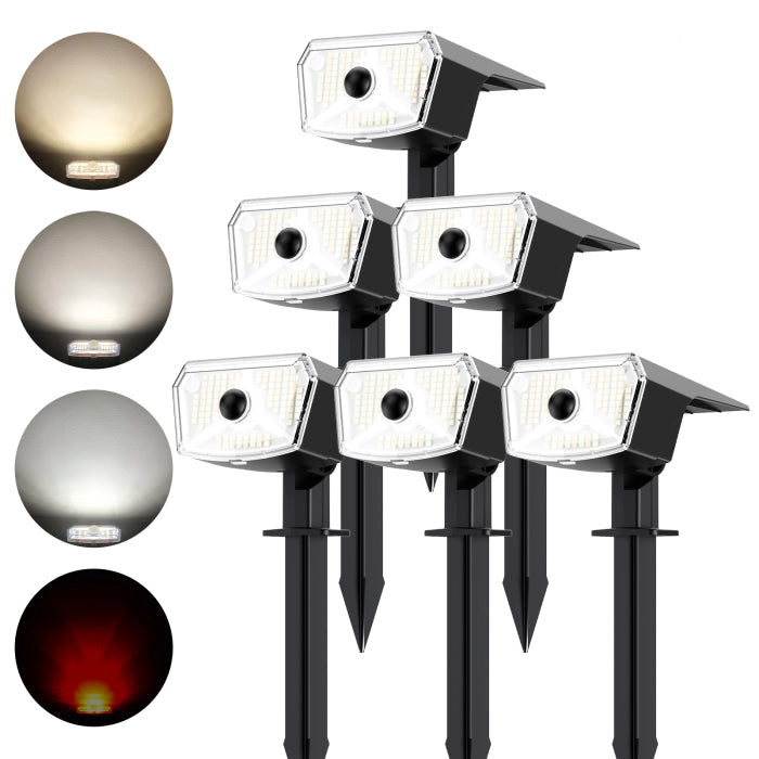 TECKNET 106 LED Solar Spot Lights with Motion Sensor, 3-Color Tunable, IP67 Waterproof, Auto On/Off, 4 Pack for Garden & Pathway