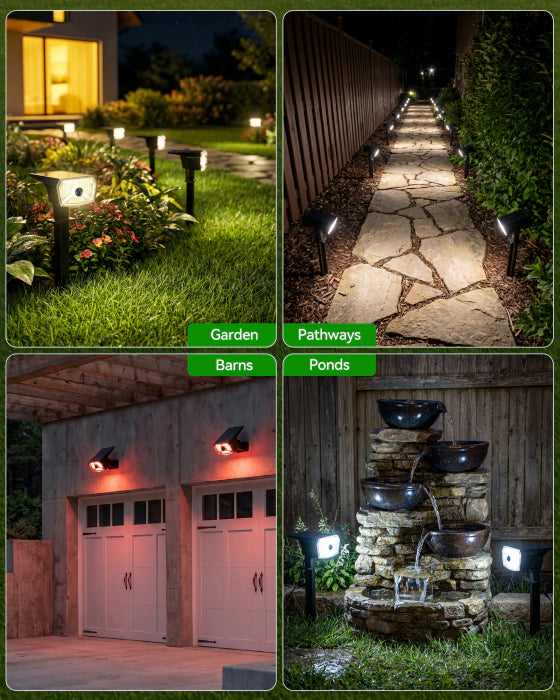TECKNET 106 LED Solar Spot Lights with Motion Sensor, 3-Color Tunable, IP67 Waterproof, Auto On/Off, 4 Pack for Garden & Pathway