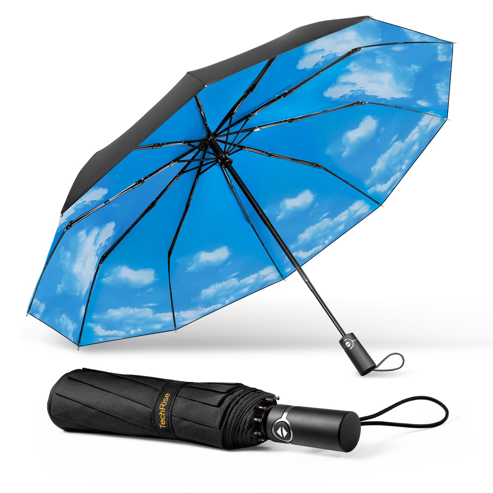 TechRise Large Windproof Umbrella, Wind Resistant Compact Automatic Folding Umbrellas 10 Ribs