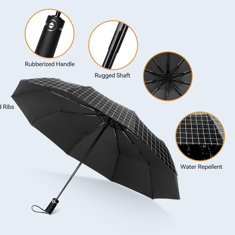 TechRise Large Windproof Umbrella, Wind Resistant Compact Automatic Folding Umbrellas 10 Ribs