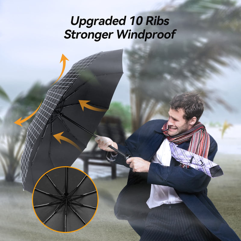 TechRise Large Windproof Umbrella, Wind Resistant Compact Automatic Folding Umbrellas 10 Ribs