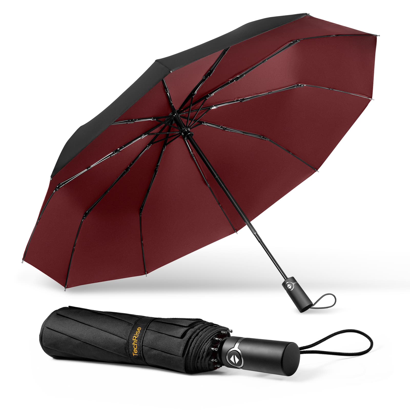 TechRise Large Windproof Umbrella, Wind Resistant Compact Automatic Folding Umbrellas 10 Ribs