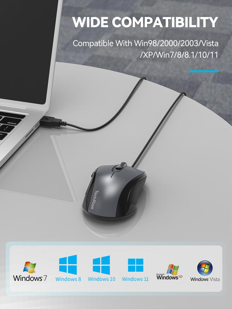 TechRise Mice Wired Optical USB 2.0 Computer Mouse With 3600DPI 4 Adjustable Levels