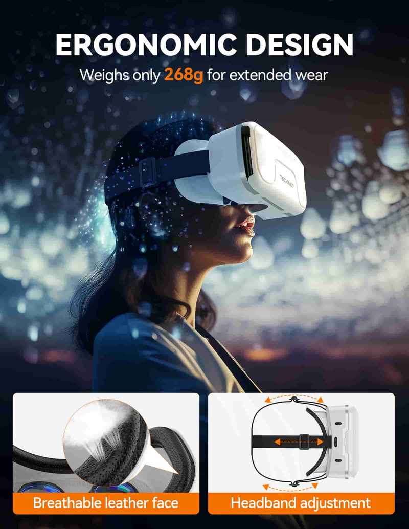 TECKNET VR Headset for Phone, 3D Virtual Reality Headsets