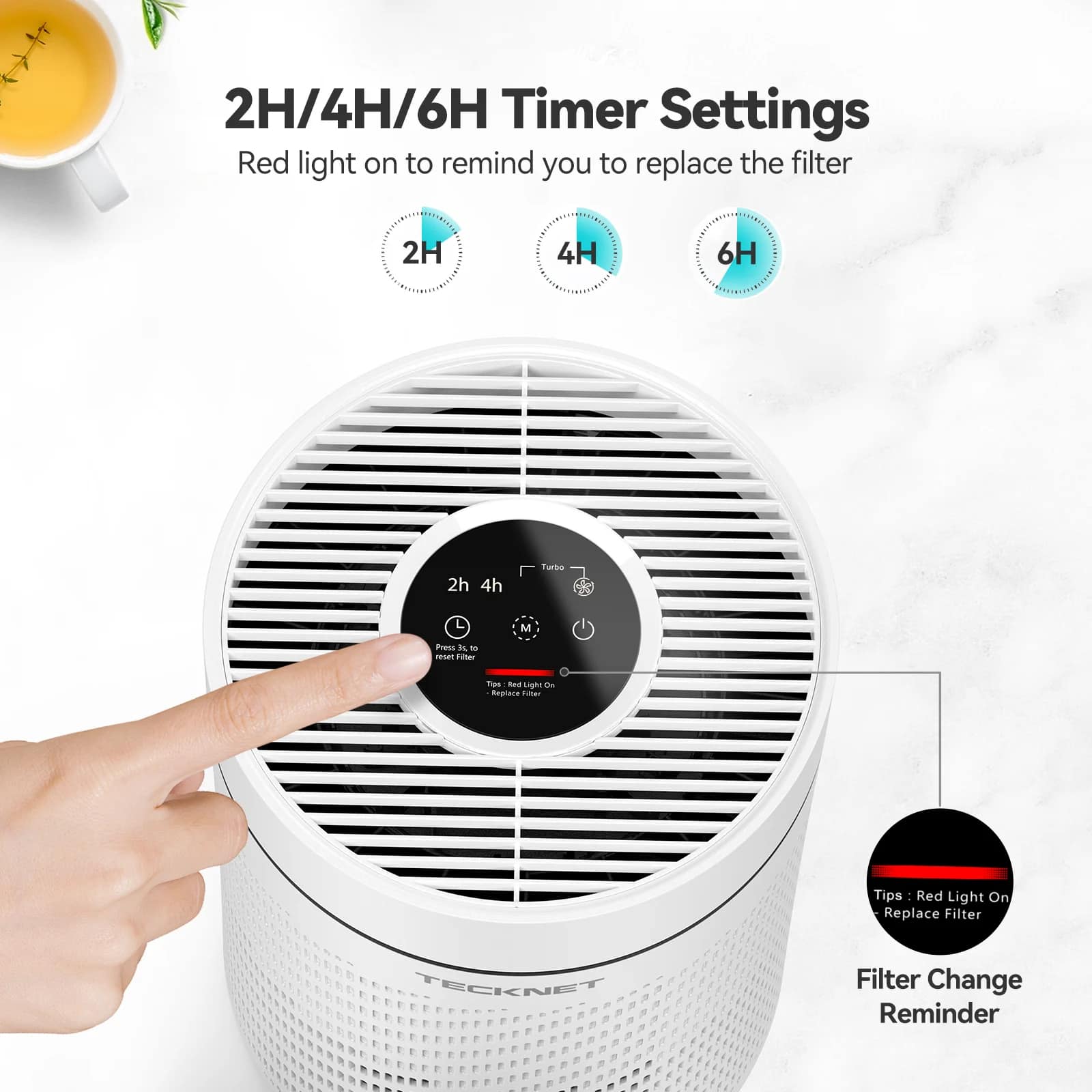 TECKNET Air Purifier for Bedroom Home, Coverage 430ft² HEPA Filter, CADR 250m³/h, 25dB Quiet Sleep Mode