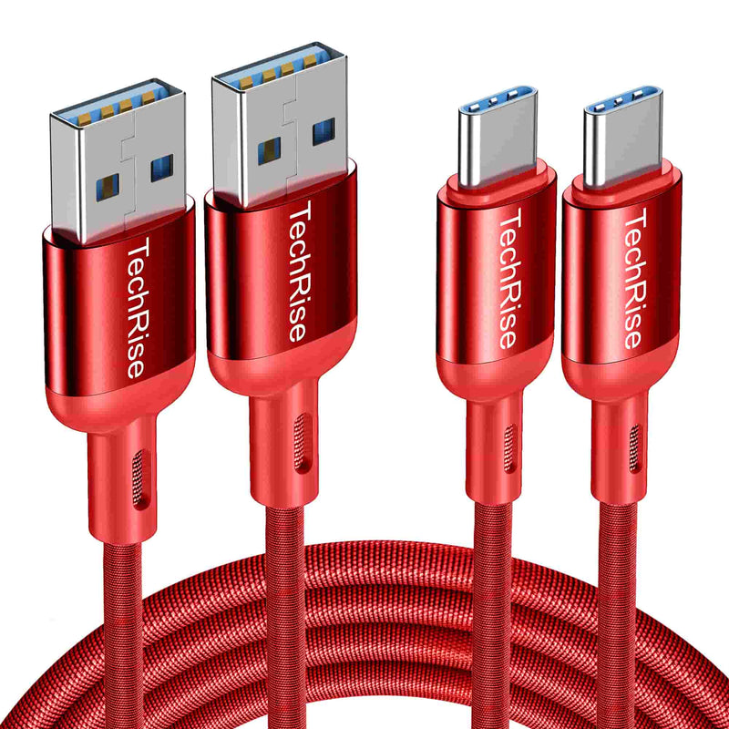 TechRise USB C Charger Braided Cable 3.3A Fast Charging - 2Pack 2M+1M