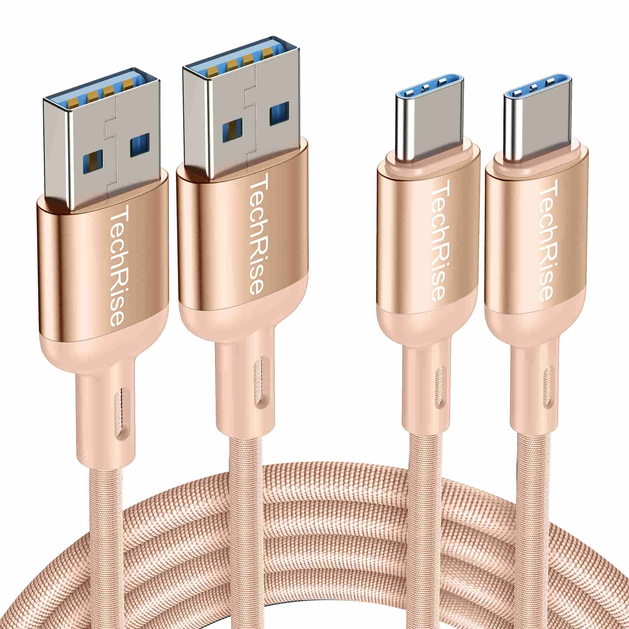 TechRise USB C Charger Braided Cable 3.3A Fast Charging - 2Pack 2M+1M