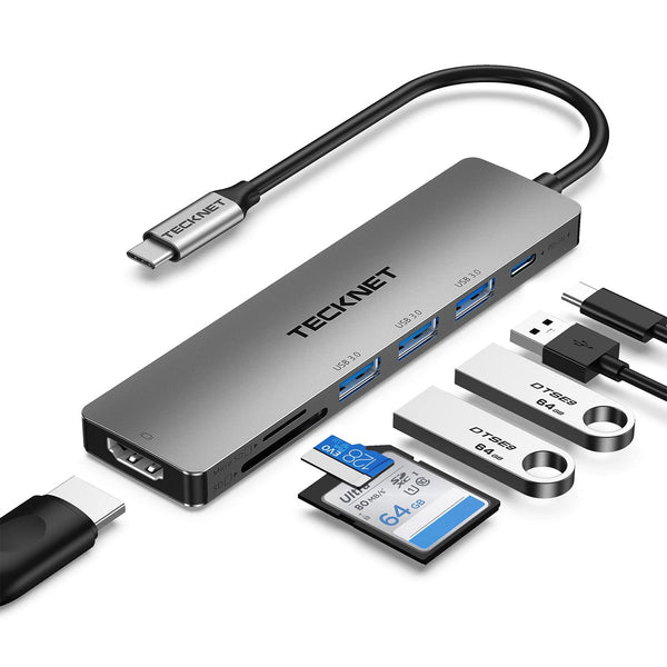 USB C Hub, TECKNET USB C Adapter, 7 IN 1 Multiport Adapter with USB C to HDMI 4K