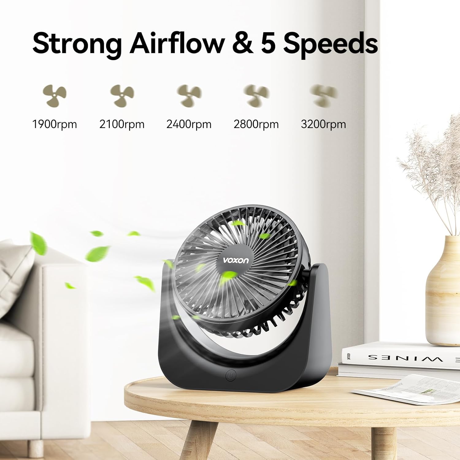 VOXON USB Desk Fan, Small Table Fan with 5 Speeds Adjustable Wind