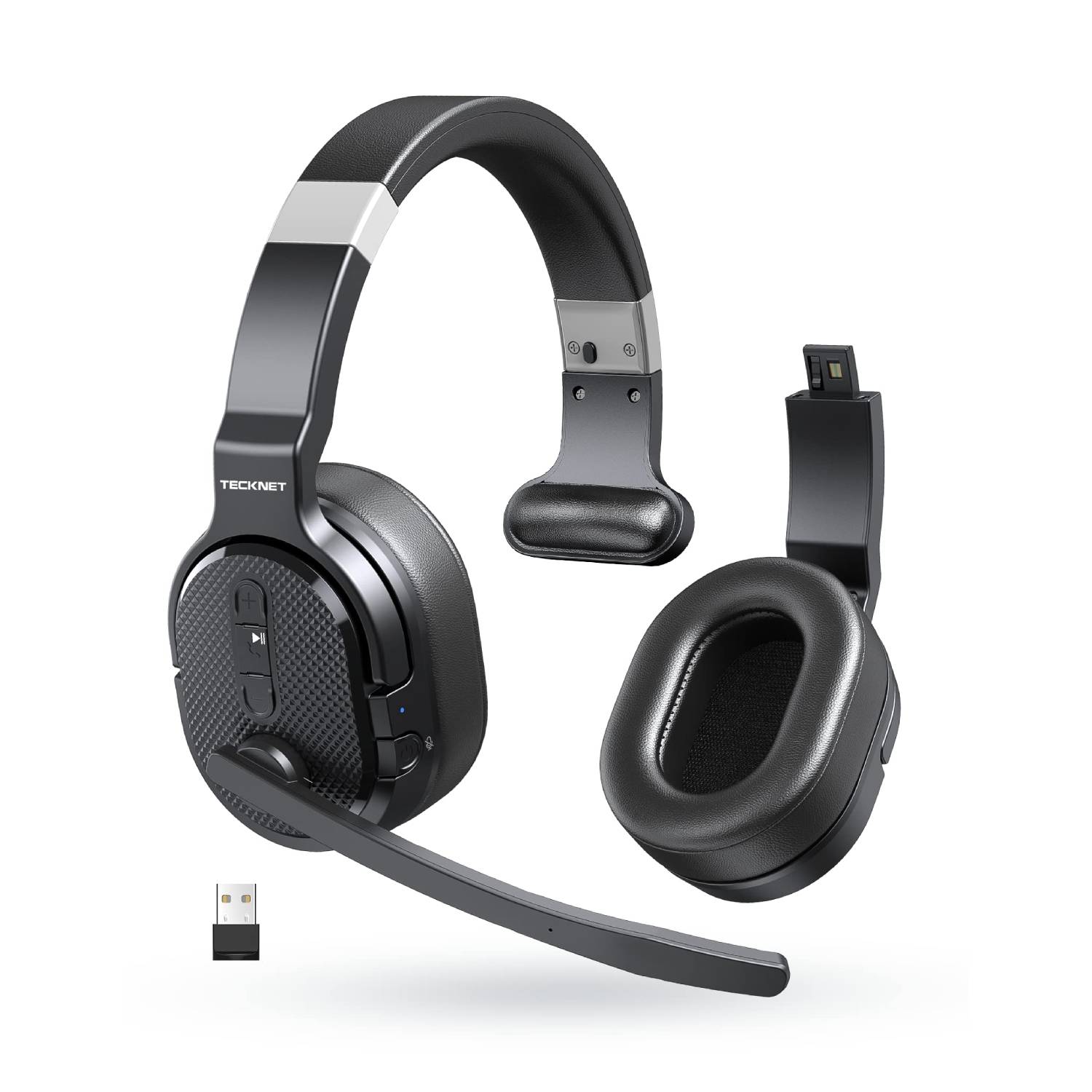 Wireless Headsets with Microphone, TECKNET Bluetooth Headset Over Ear Noise Cancelling with 3 EQ Modes