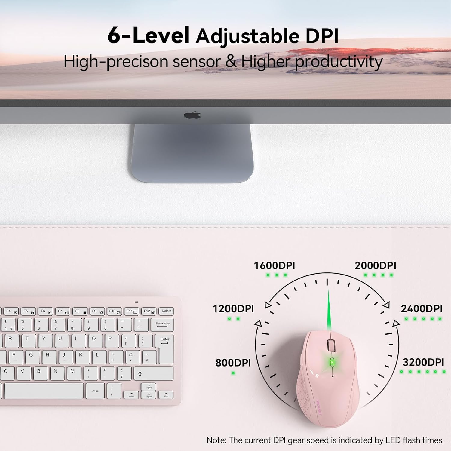 TECKNET 2.4G Wireless Mouse, 3200 DPI Optical Computer Mice with 6 Adjustable Levels