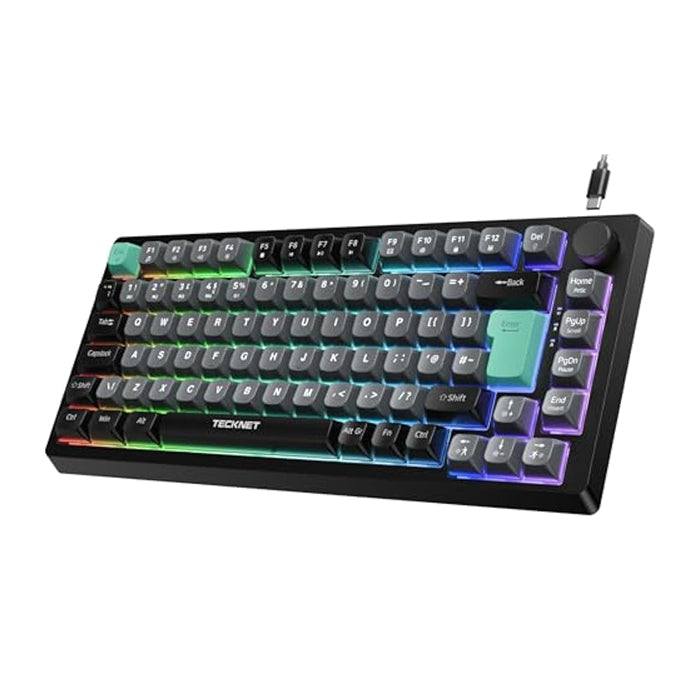 TECKNET RGB Gaming Keyboard,Compact 83 Keys Wired Keyboard with Volumn Knob