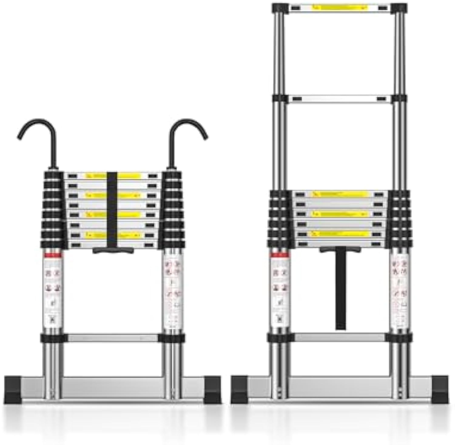 TECKNET Telescopic Ladder 2.6M/8.5FT, Max Load 150kg/330lbs, Aluminium Extension Ladder with Stabilizer Bar & Detachable Hooks