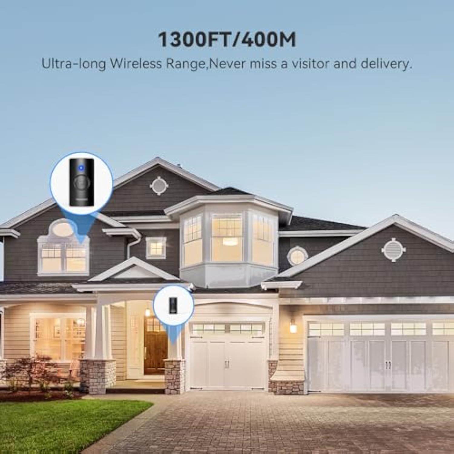 TECKNET Wireless Doorbell, Waterproof Doorbell Battery-operated Cordless Door Chime Kit with 400M Wireless Range