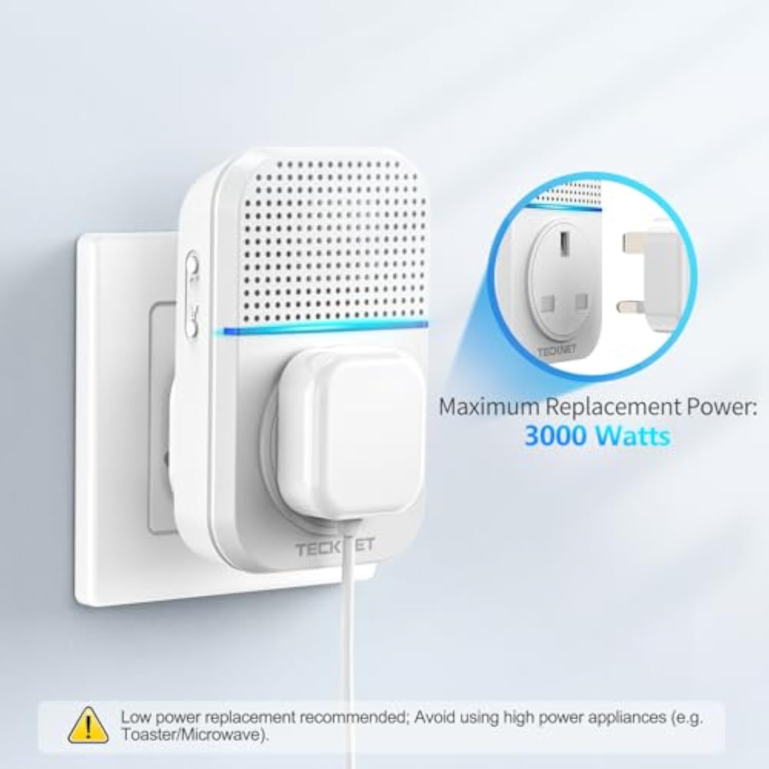 TECKNET Self-Powered Doorbell with 3 Receivers, IP65 Waterproof 1300ft Wireless Doorbell with 60 Chimes