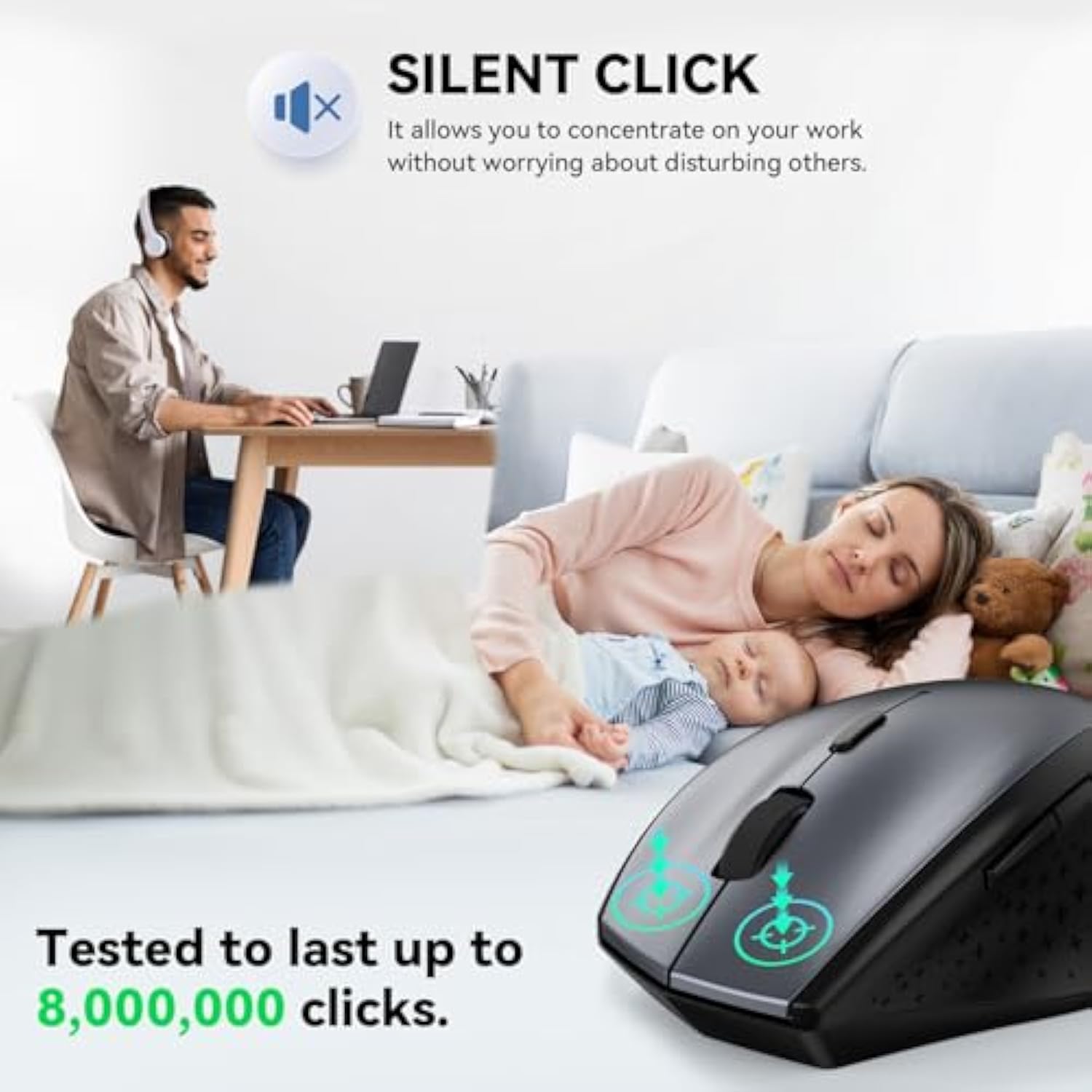 TECKNET 2.4G Wireless Mouse for Laptop, 4800 DPI Optical Computer Mice