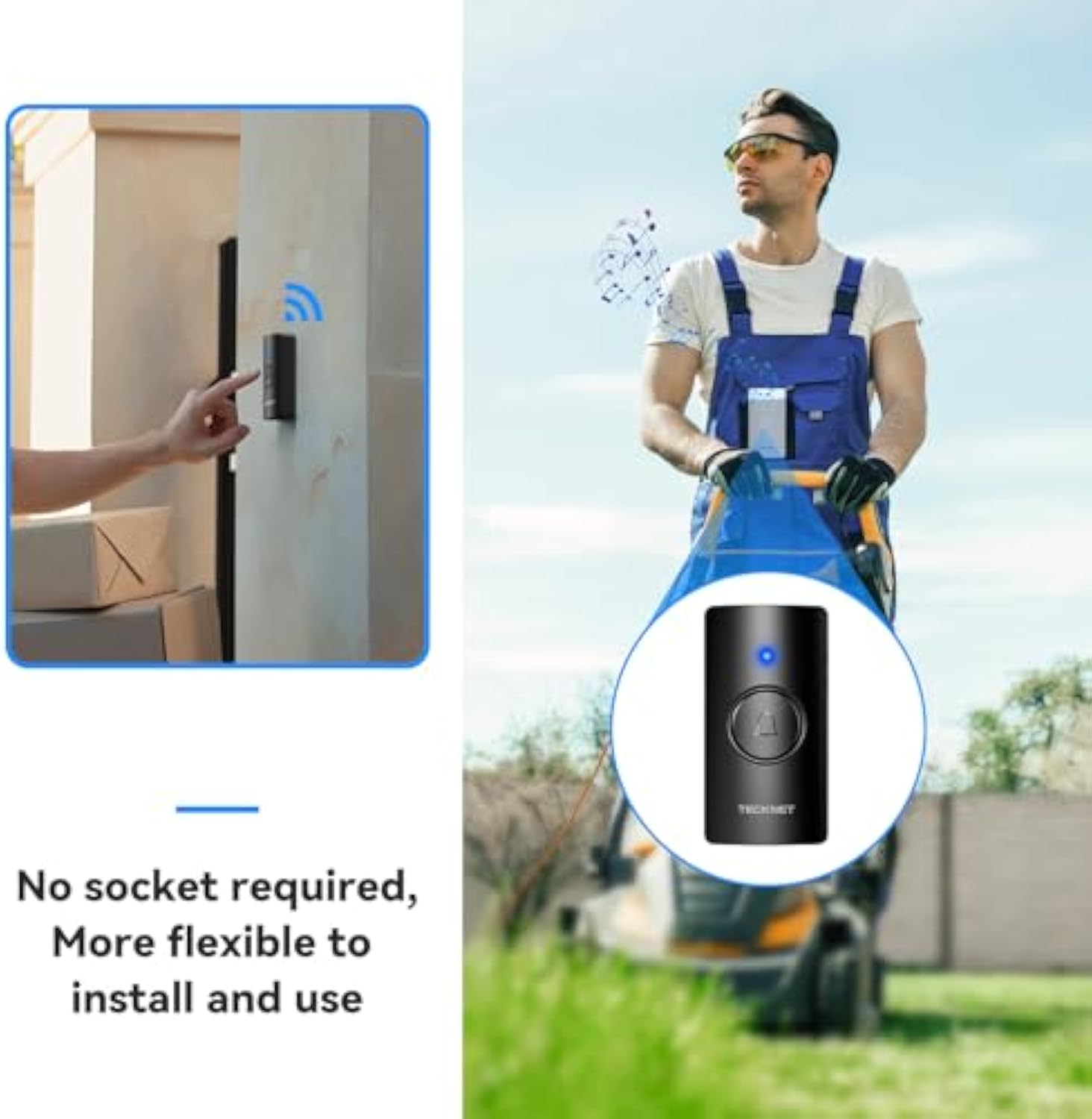 TECKNET Wireless Doorbell, Waterproof Doorbell Battery-operated Cordless Door Chime Kit with 400M Wireless Range