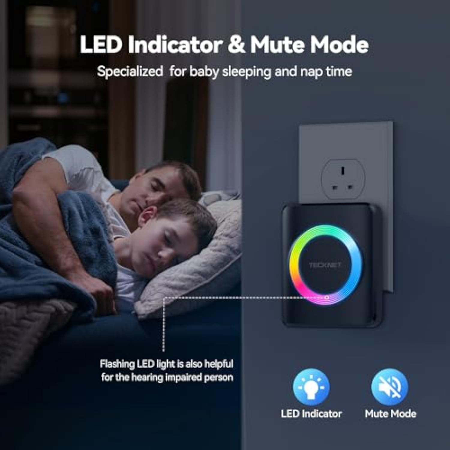 TECKNET Wireless Doorbell with 2 Receivers, 1300ft Long Range IP65 Waterproof Door Bells Wireless Cordless