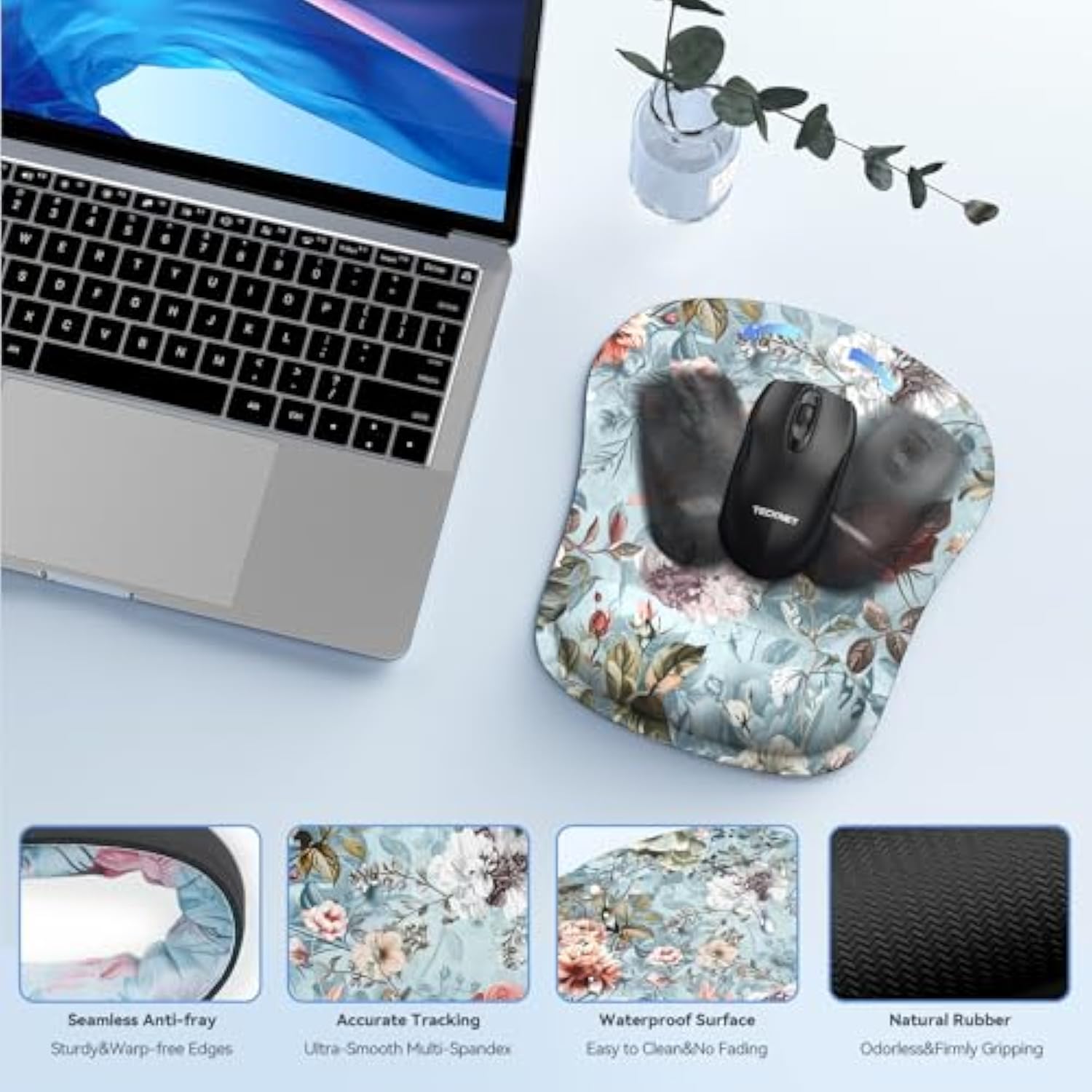 TECKNET Wrist Rest Mat, Keyboard and Mouse Wrist Support Pad Set