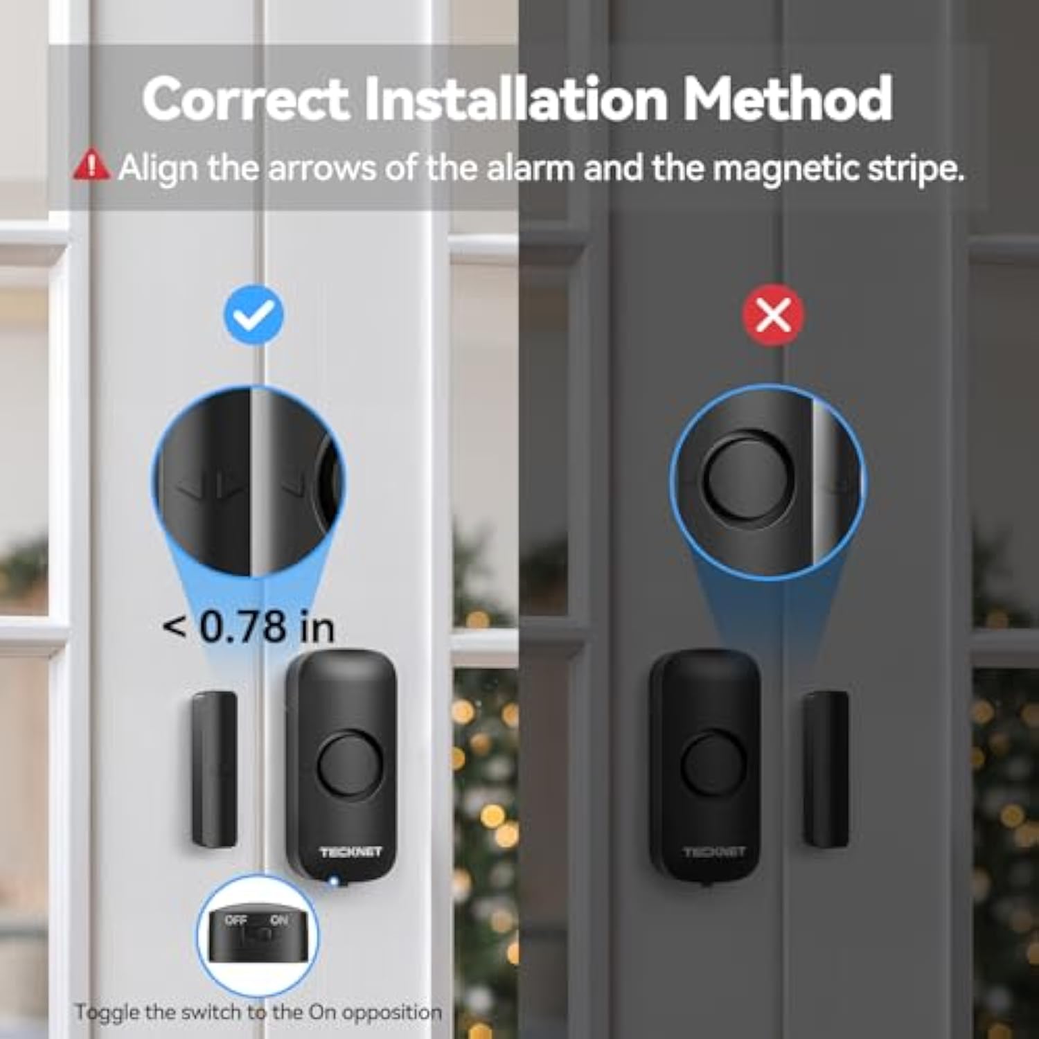 TECKNET Wireless Door Open Sensor Alarm Chime, 1 Plug-in Receiver and 2 Magnetic Door Alarm Sensor
