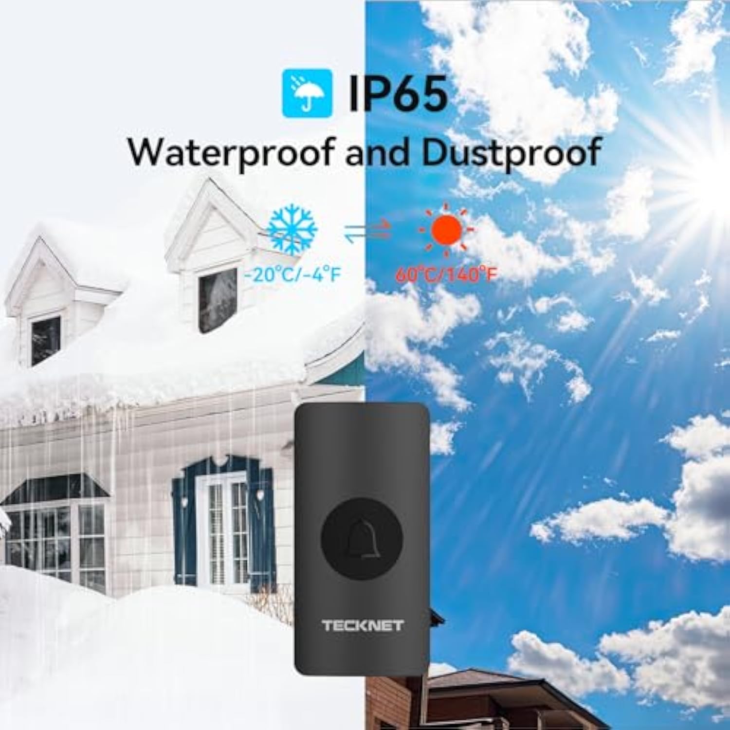 TECKNET Wireless Doorbell, Plug in Door Bells Cordless IP65 Waterproof Door Chime