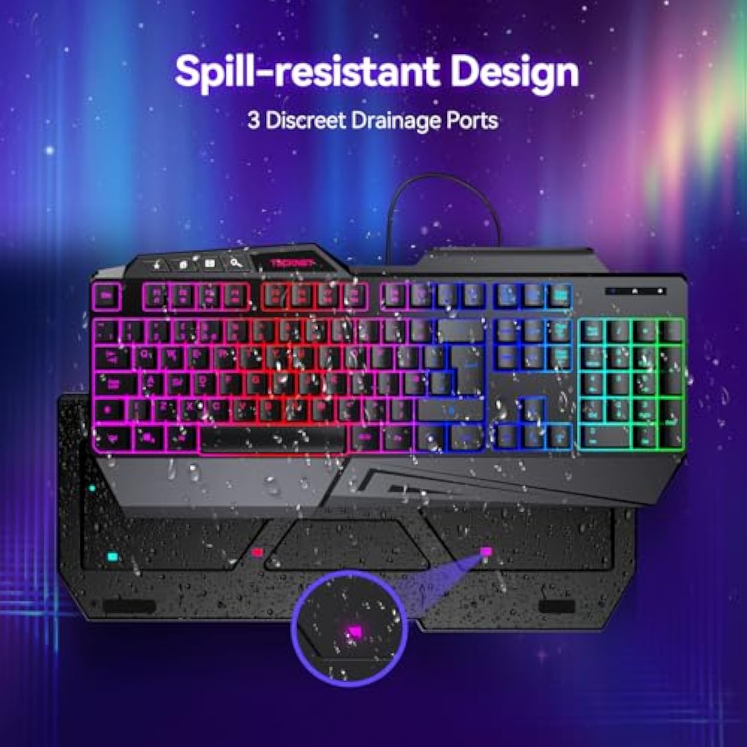 TECKNET Wired Gaming Keyboard, 26-Key Anti-Ghosting RGB Keyboard