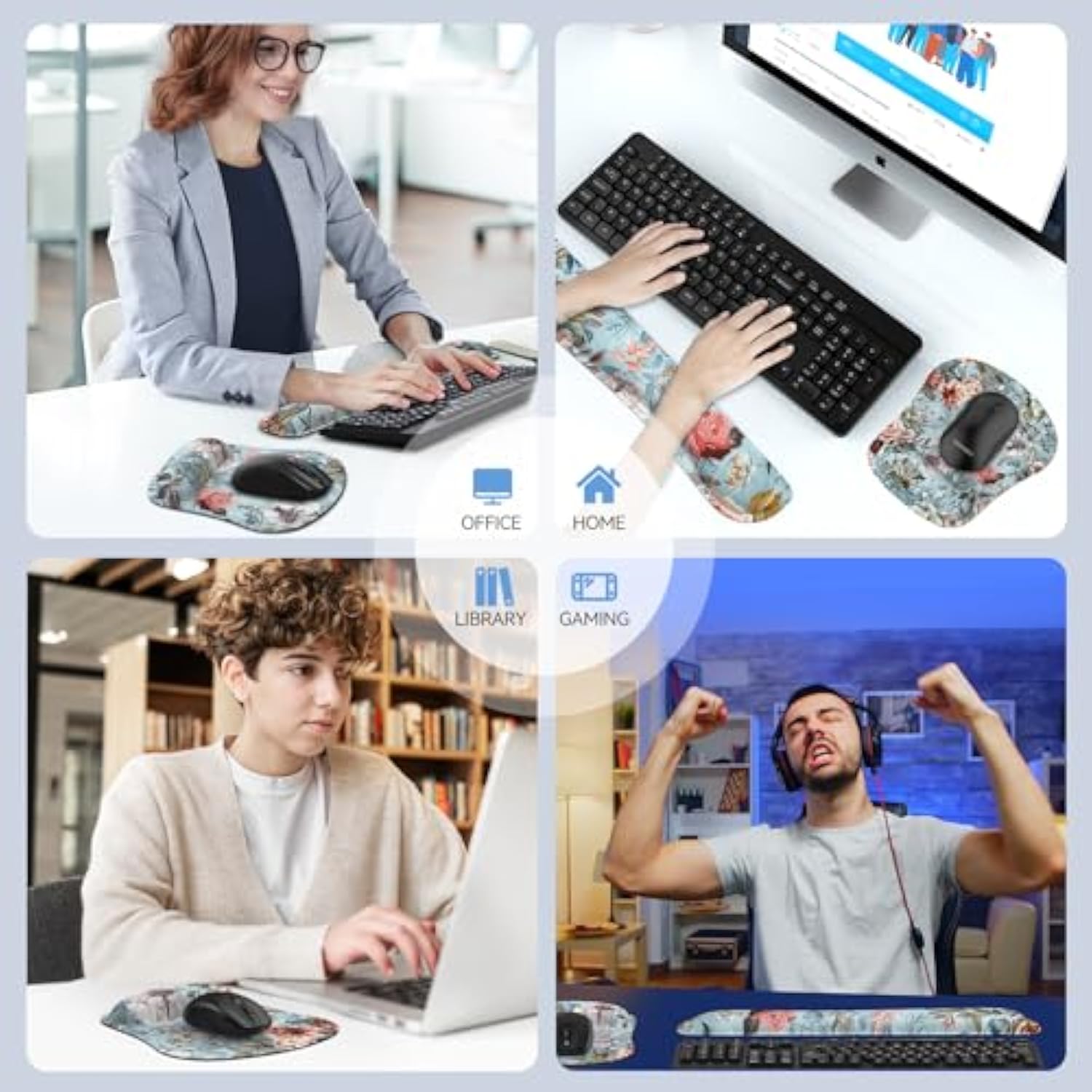 TECKNET Wrist Rest Mat, Keyboard and Mouse Wrist Support Pad Set