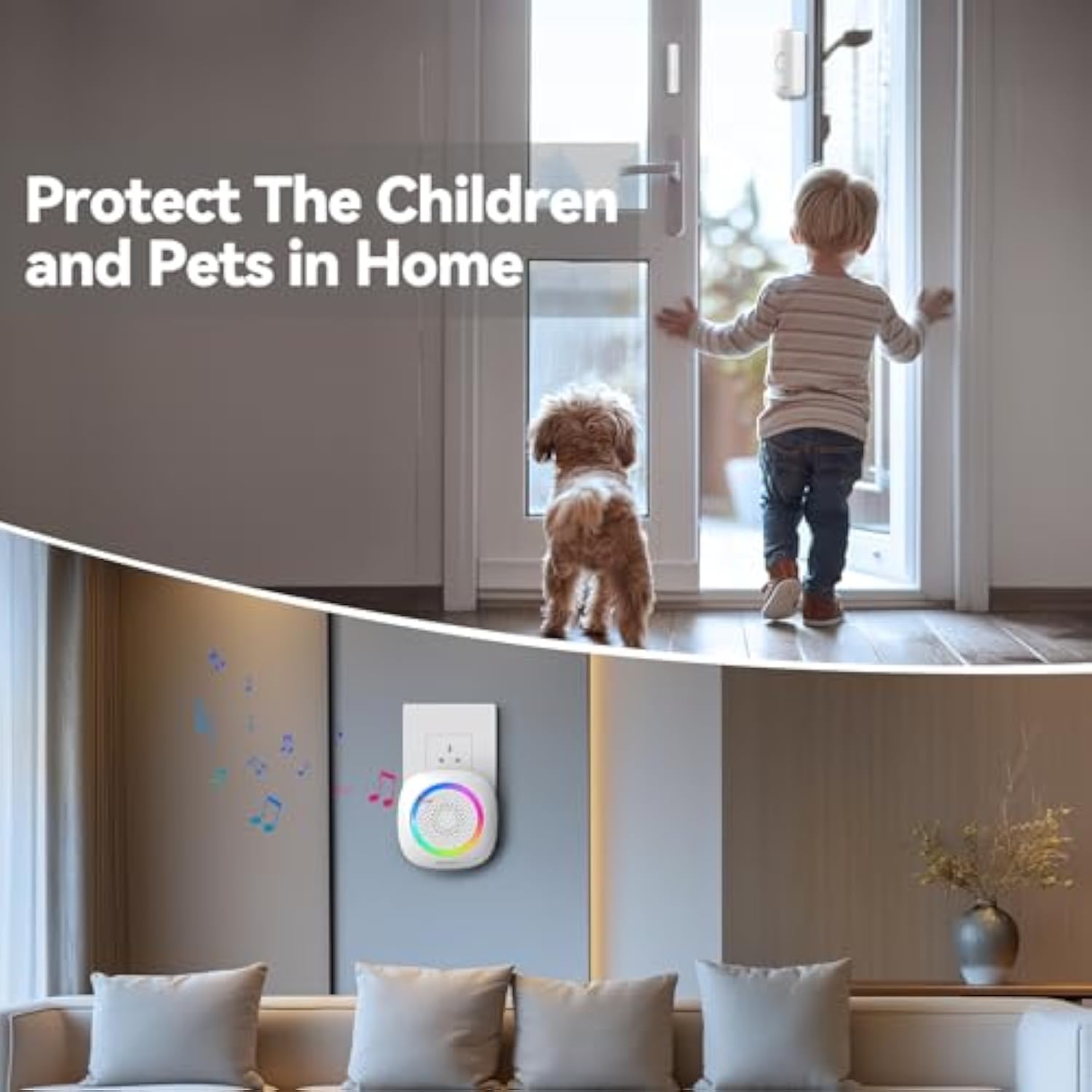 TECKNET Wireless Door Open Sensor Alarm Chime, 1 Plug-in Receiver and 2 Magnetic Door Alarm Sensor