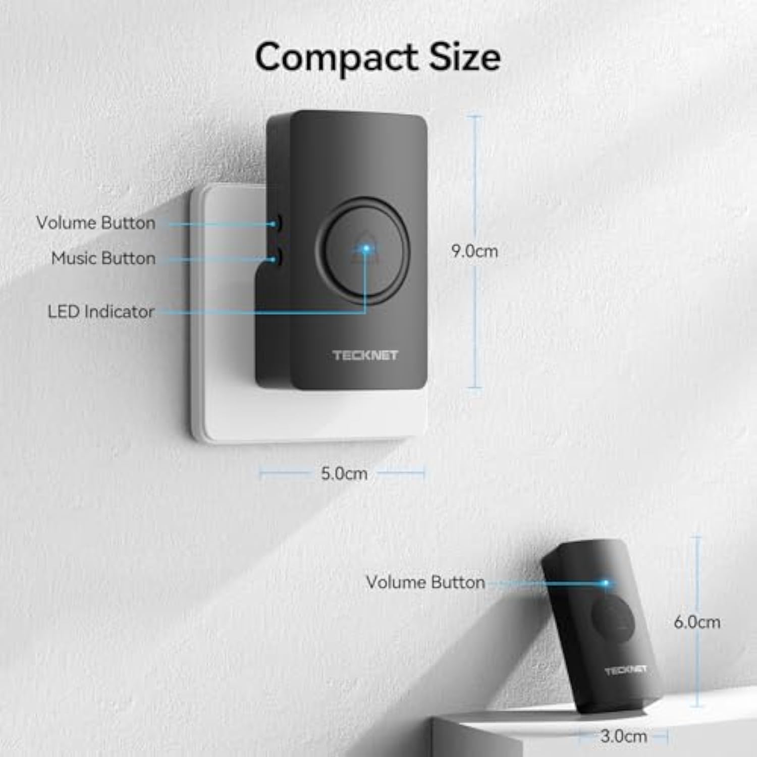 TECKNET Wireless Doorbell, Plug in Door Bells Cordless IP65 Waterproof Door Chime