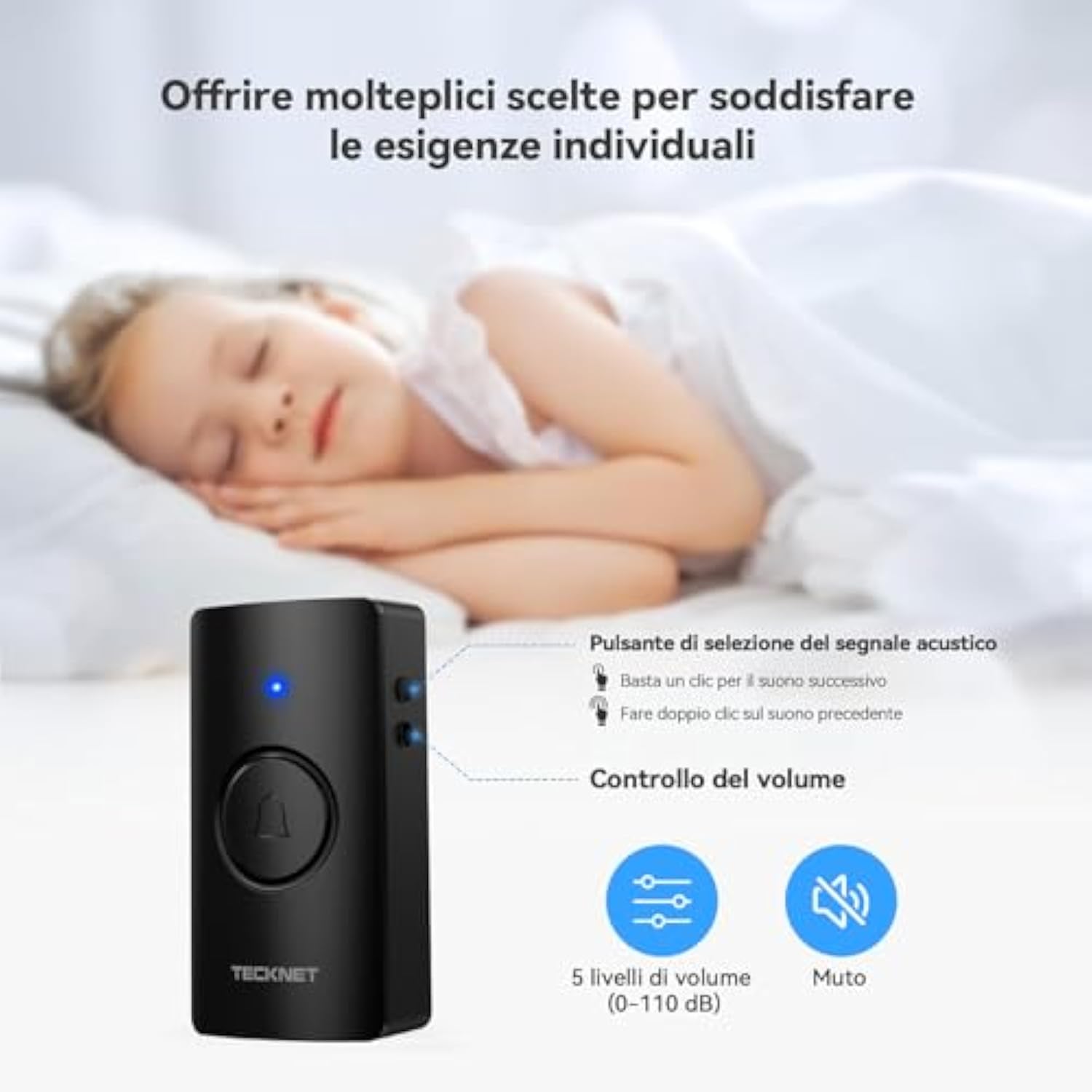 TECKNET Wireless Doorbell, Waterproof Doorbell Battery-operated Cordless Door Chime Kit with 400M Wireless Range