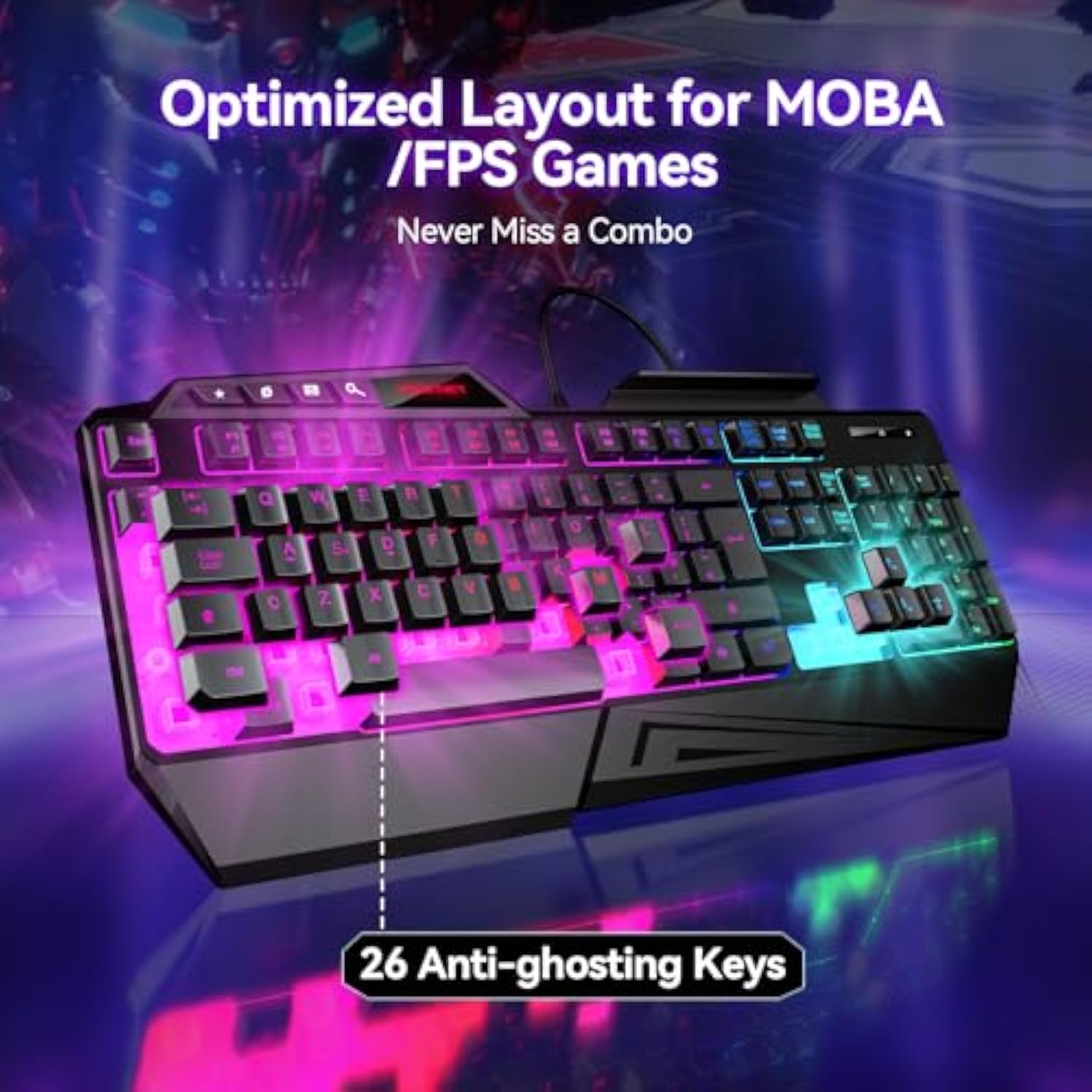 TECKNET Wired Gaming Keyboard, 26-Key Anti-Ghosting RGB Keyboard
