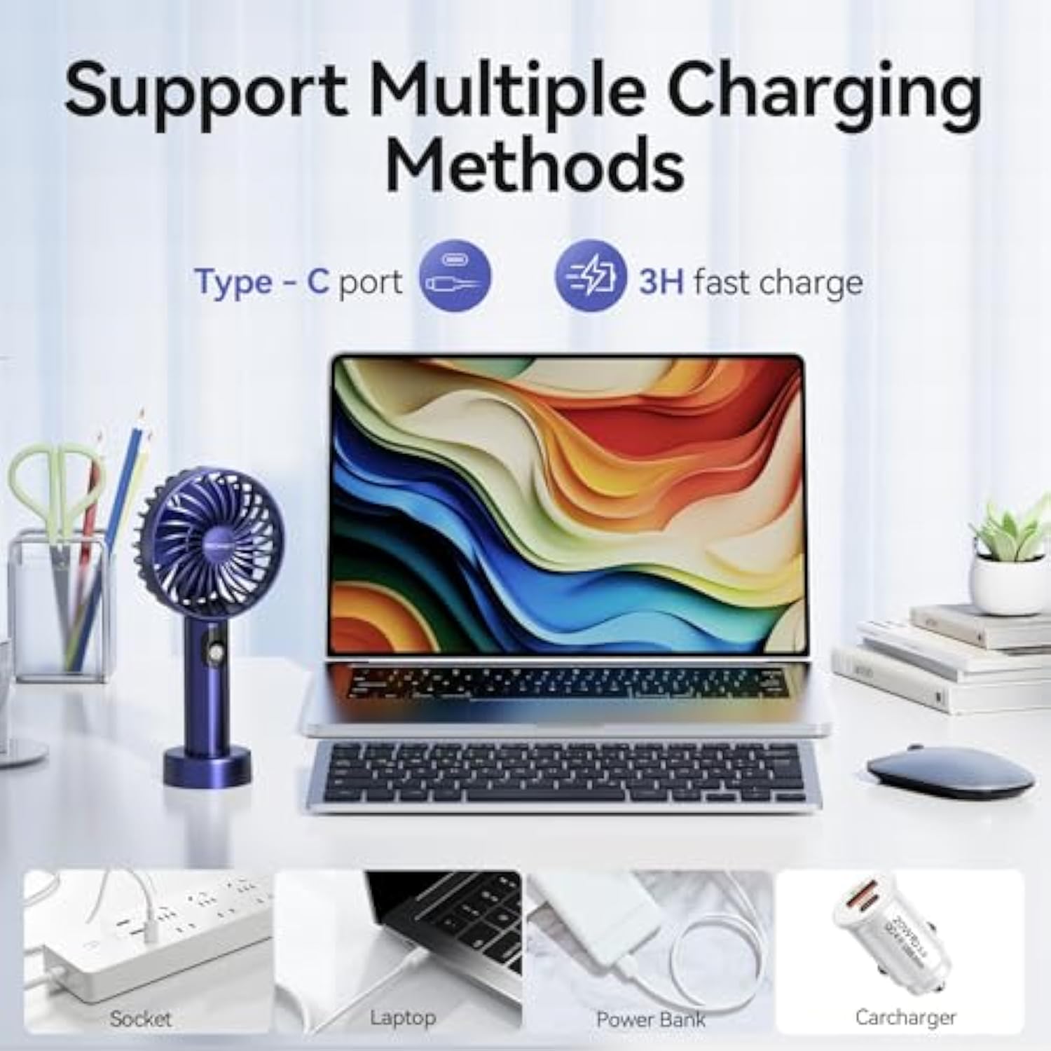 TECKNET Handheld Fan, Portable USB Hand Held Fan Rechargeable with LED Display