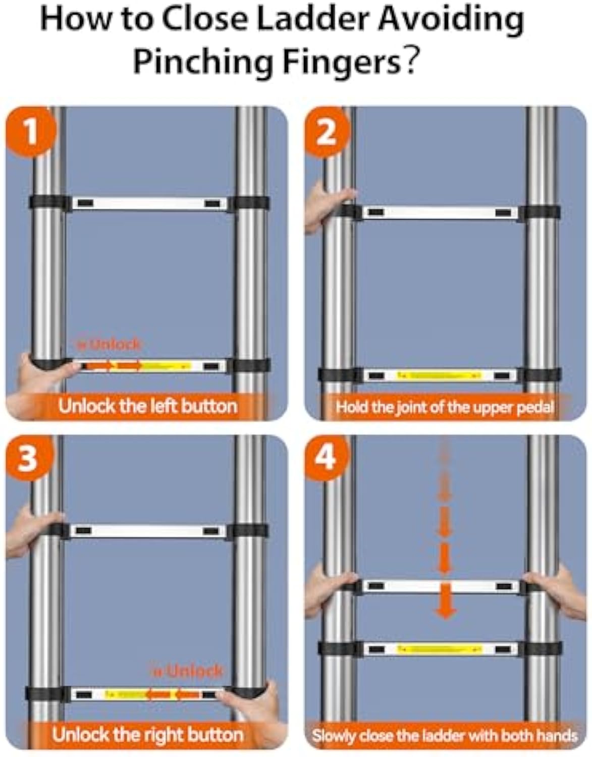 TECKNET Telescopic Ladder 2.6M/8.5FT, Max Load 150kg/330lbs, Aluminium Extension Ladder with Stabilizer Bar & Detachable Hooks
