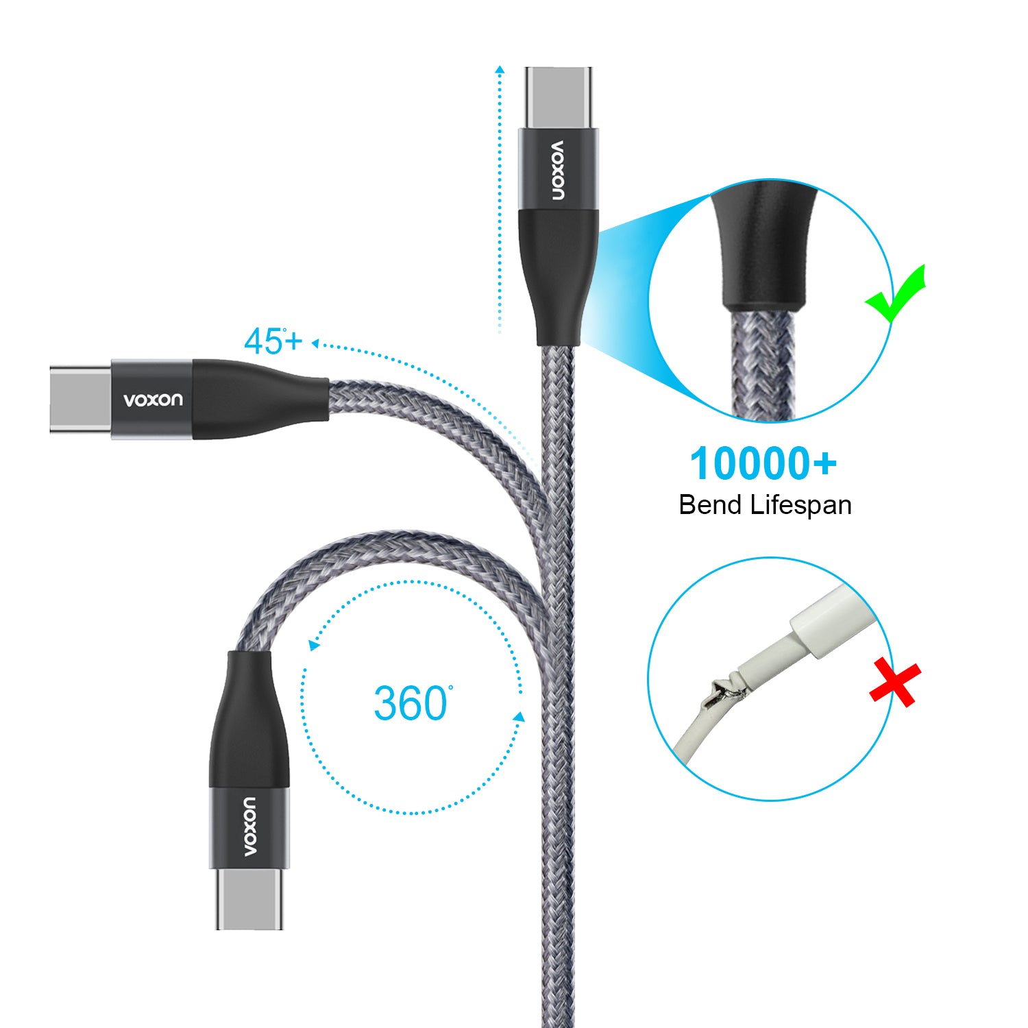 Voxon USB C Cable Type C Charging Cable [3-Pack/1M+2M+3M] - smartekbox