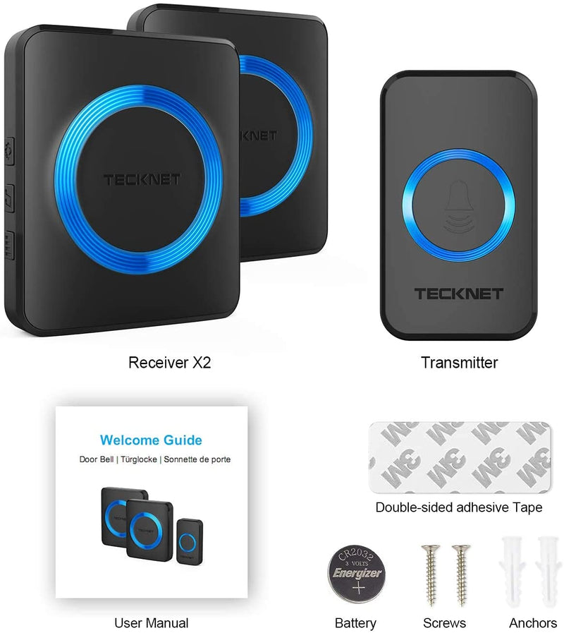 TECKNET Wireless Doorbell, Waterproof Twin Wall Plug-in Cordless Door Chime Kit