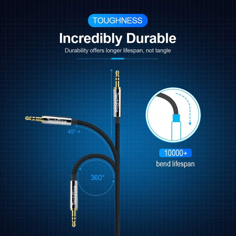 TechRise Audio Cable, 2-Pack Nylon Braided Premium Auxiliary Aux Audio Cable Cord